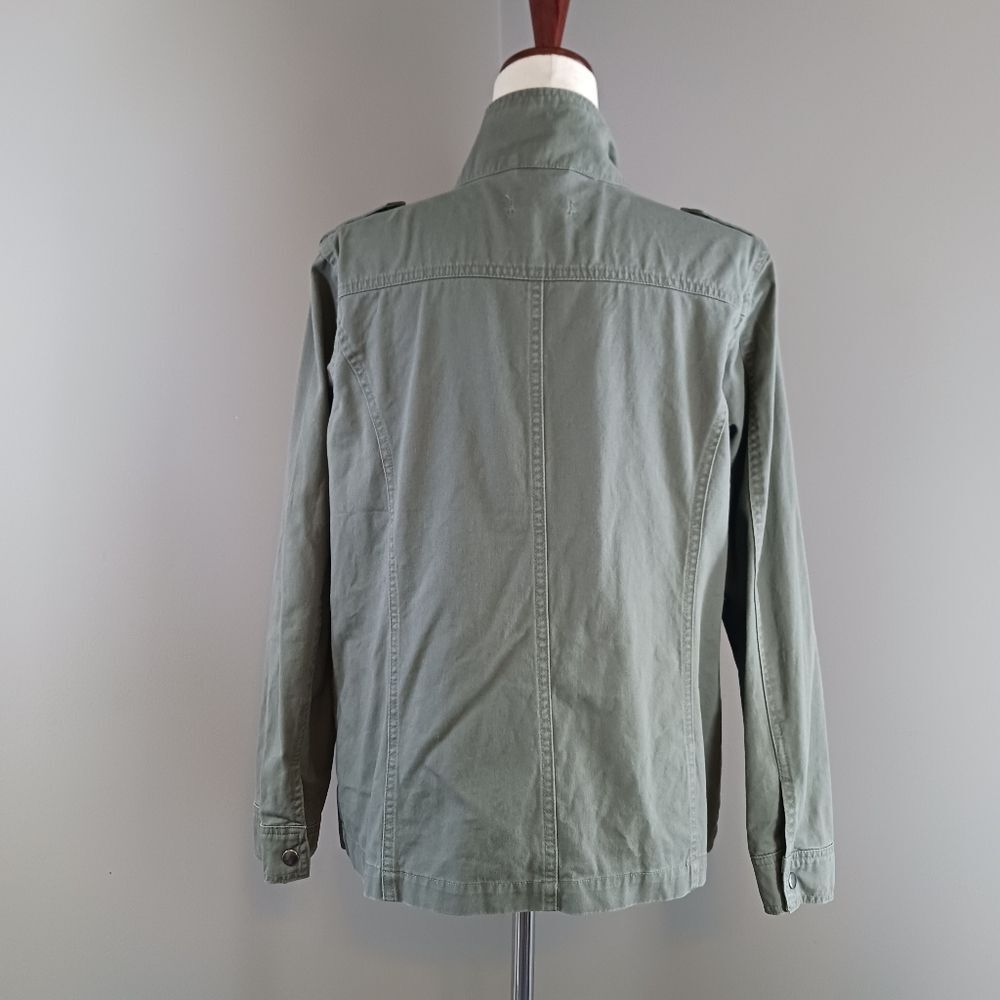 Cotton Utility Jacket Snaps Zip Pockets Army Drab Green Military Epaulets Size M - Picture 7 of 11